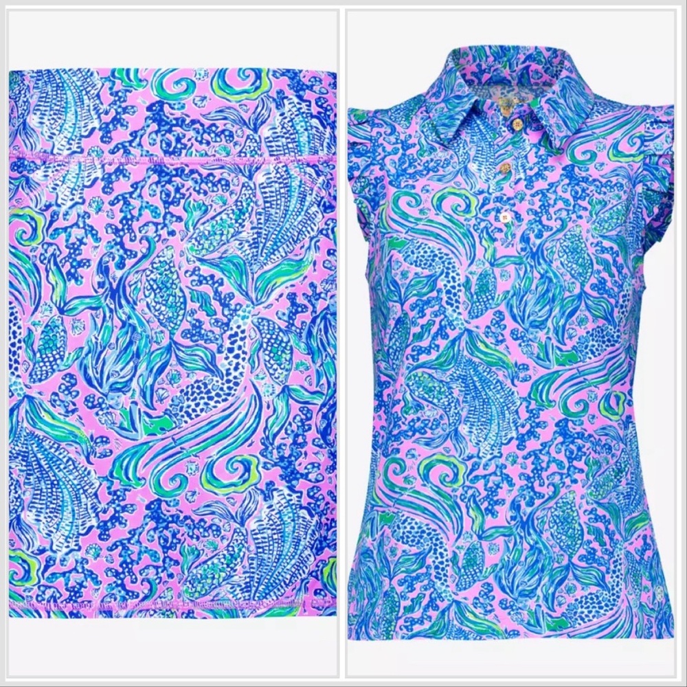 LILLY PULITZER: Maryana Skort and Frida Sleeveless Ruffled Top; We Mermaid It, M